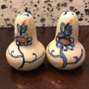 Handcrafted Ceramic Salt and Pepper Shakers - Blue Floral Design